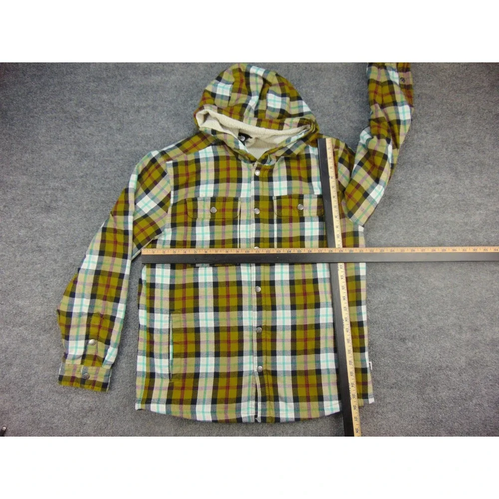 The‎ North Face Shacket Mens Medium Plaid Green Hooded Sherpa Lined Gorpcore